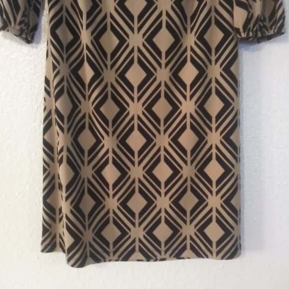 Enfocus women's size 6P beige and black diamond print dress - Picture 3 of 12